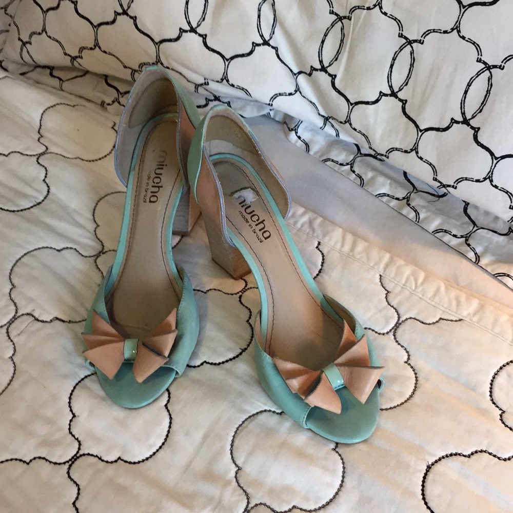 Blue and tan heels